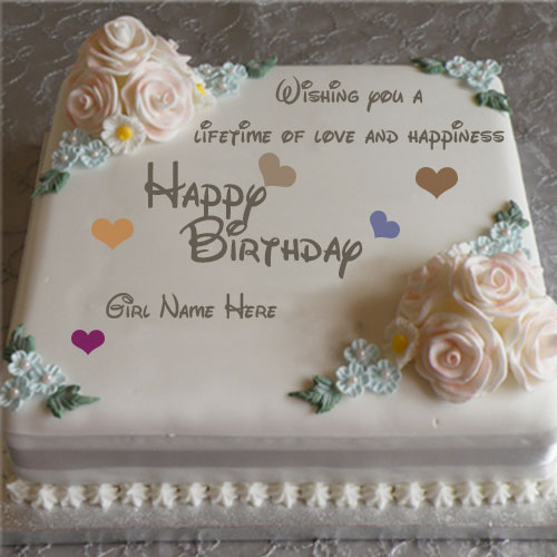 Happy Birthday Cake With White Roses